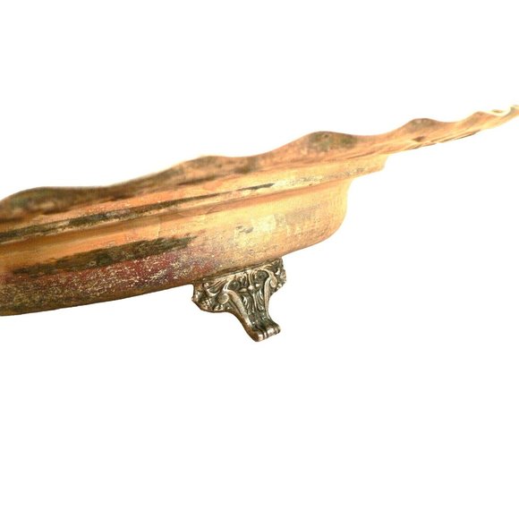 Round Serving Tray Silver Plated Footed Hammered Texture Finish 2 Recessed Areas - Picture 5 of 10